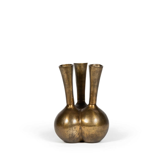 Driedubbele trompetvaas antiek goud