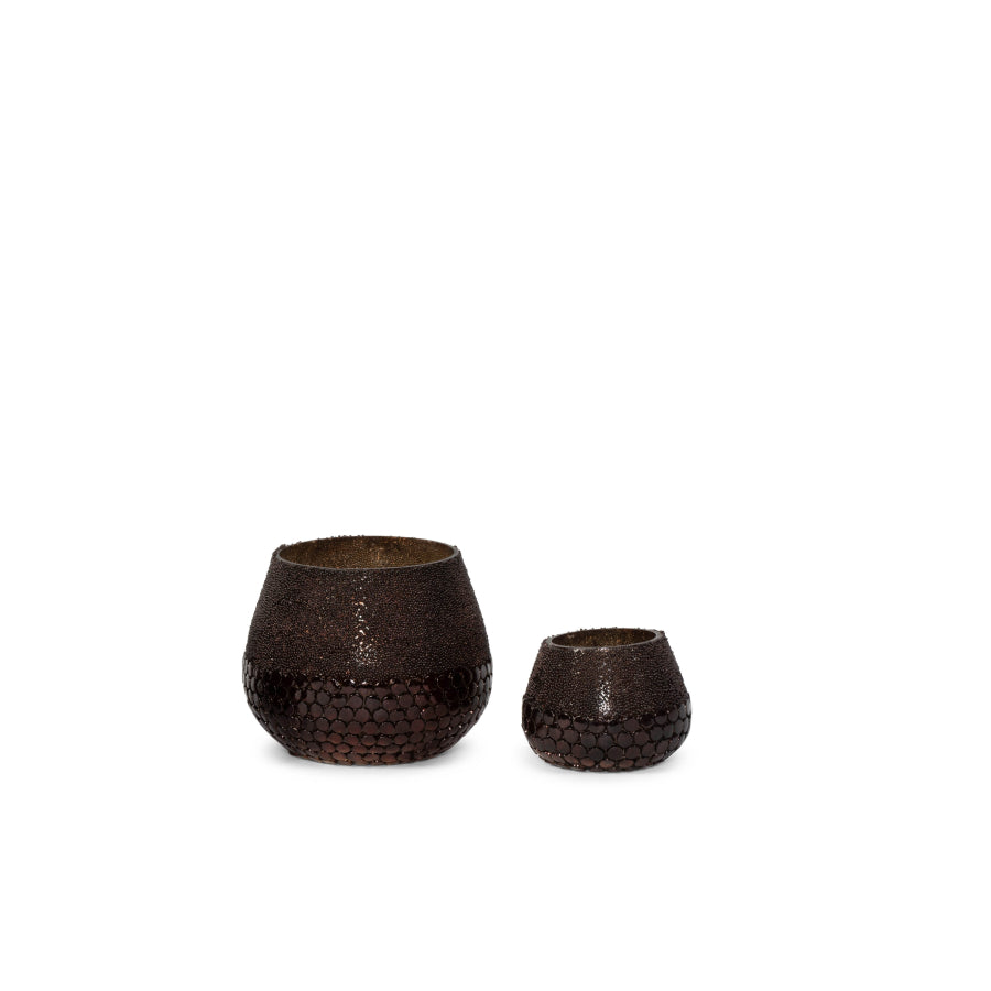 Theelichthouder in Dot and Crystal Mosaic in Shiny Brown Copper Oxidised
